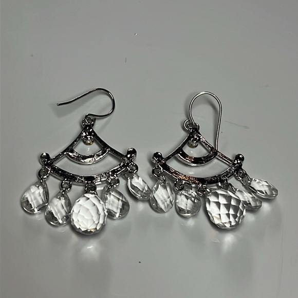 CRYSTAL BEADED SWAROVSKI CRYSTAL FAN CHANDELIER EARRINGS - Picture 3 of 6